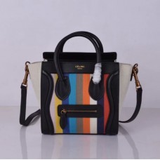 Bolso pequeño Celine Luggage Tote con rayas arcoíris negras