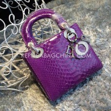 Réplica del bolso Dior Lady Totes de piel de serpiente morada
