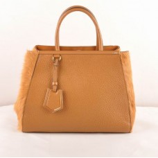 Bolso mediano Fendi 2jours de piel de becerro/crin de caballo color amarillo tierra.