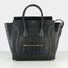 Bolsos grandes Celine Luggage Tote de piel de cocodrilo negra