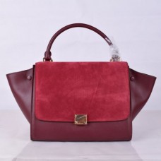 Bolso Celine Large Trapeze de piel y ante color vino.