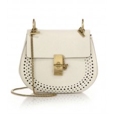 Bolso de hombro pequeño Chloe Drew de piel perforada blanca