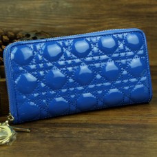 Cartera larga de piel charol Dior 030 Azul