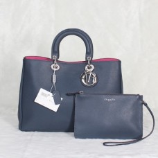 Bolso Dior Diorissimo Jumbo, color azul zafiro, piel color lichi importada (herrajes plateados) 602
