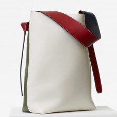 Bolso pequeño Celine Twisted Cabas en piel de becerro blanca/almendra.