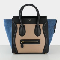 Bolso tote grande Celine Luggage Tote en ante azul nude y negro. Bolso tote grande Celine Luggage Tote en ante azul nude y negro.