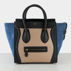 Bolso tote grande Celine Luggage Tote en ante azul nude y negro.