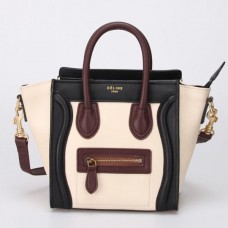 Bolso pequeño Celine Luggage Tote Negro Blanco Vino