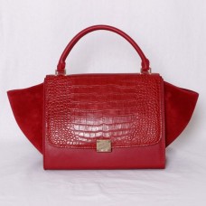 Bolsos Celine Classic de piel roja con estampado de cocodrilo