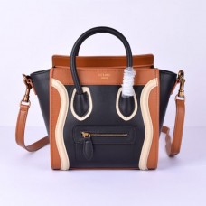 Bolso pequeño Celine Luggage Tote negro, marrón y blanco