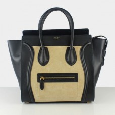Bolso tote grande Celine Luggage de ante negro albaricoque
