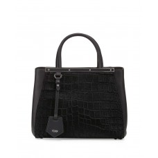Bolso tote Fendi 2Jours Petite de piel de becerro con relieve de cocodrilo, color negro.