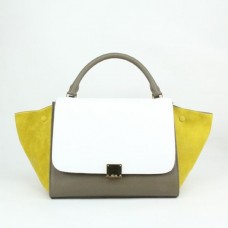 Celine Large Trapeze de ante blanco y amarillo caqui