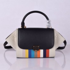 Bolso tote pequeño Celine Trapeze de lona con rayas arcoíris negras.