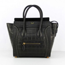 Bolso tote mediano Celine Luggage de piel de cocodrilo negra