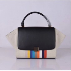 Bolso tote grande Celine Trapeze de lona con rayas arcoíris negras.