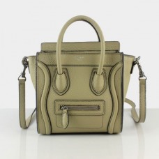 Bolso tote pequeño Celine Luggage de piel beige y gris.