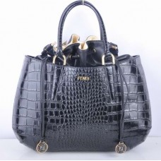Bolso grande Fendi B Fab de piel negra con vetas de cocodrilo y asa superior.
