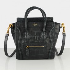 Bolso pequeño Celine Luggage Tote de piel de cocodrilo negra