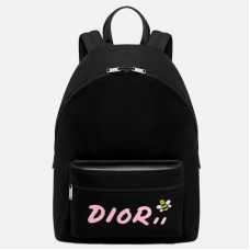 Mochila Dior X Kaws de nailon negro con logo Dior rosa