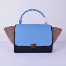 Bolso Celine Large Trapeze de ante azul, negro y caqui.