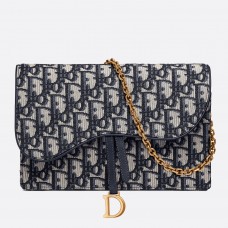Bolso de mano Dior Blue Oblique Saddle Chain Clutch