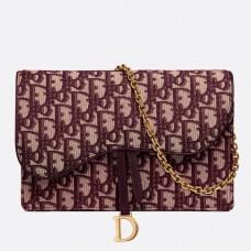 Bolso de mano Dior Bordeaux Oblique Saddle Chain Clutch