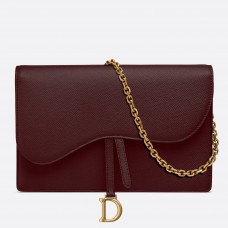 Bolso de mano Dior Bordeaux Calskin Saddle Chain Clutch