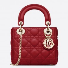 Bolso Dior Lady Dior Mini Chain en piel de cordero roja
