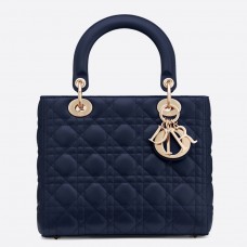 Dior Bolso mediano Lady Dior de piel de cordero Cannage azul índigo Dior Bolso mediano Lady Dior de piel de cordero Cannage azul índigo