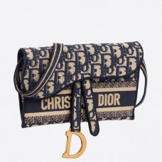 Bolso de mano Dior Saddle Pochette en lona azul oblicua