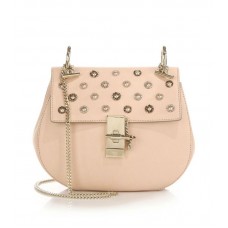 Bolso bandolera pequeño de piel adornado Chloe Drew rosa
