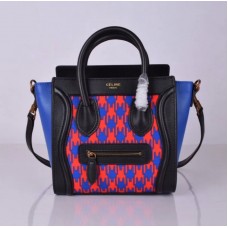 Bolso pequeño Celine Luggage Tote negro con estampado de pata de gallo.