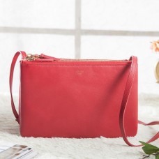 Bolso bandolera pequeño Celine Trio en piel de becerro roja.