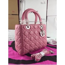Réplica del bolso Dior Lady Totes de piel auténtica rosa.